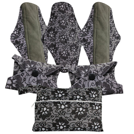 5 PCS Charcoal Bamboo Mama Cloth Pads Washable Menstrual Pads Reusable Sanitary Towels